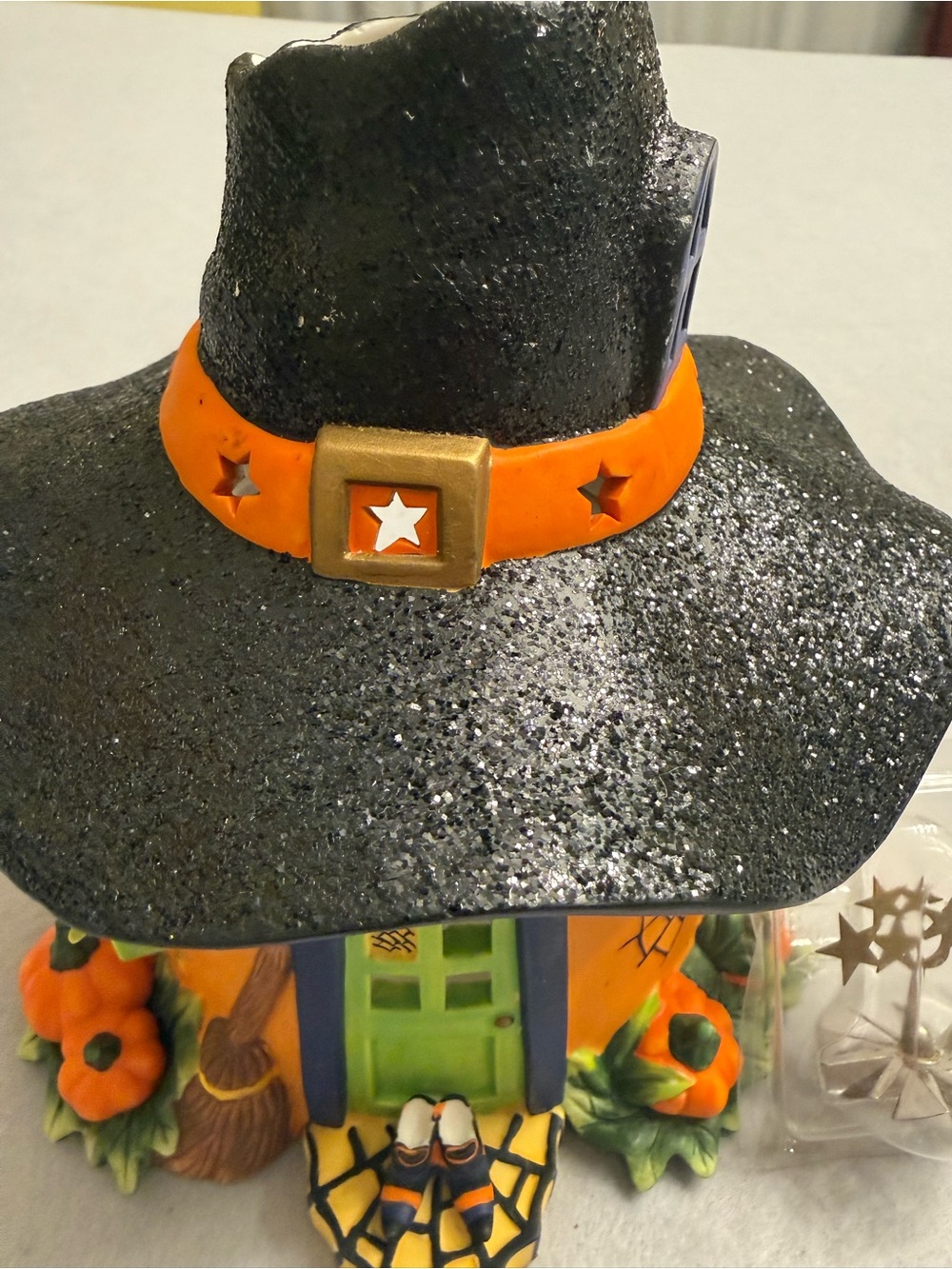 PartyLite Halloween Candle Holder Ceramic Pumpkin Witch House Retired Vintage - Picture 5 of 16